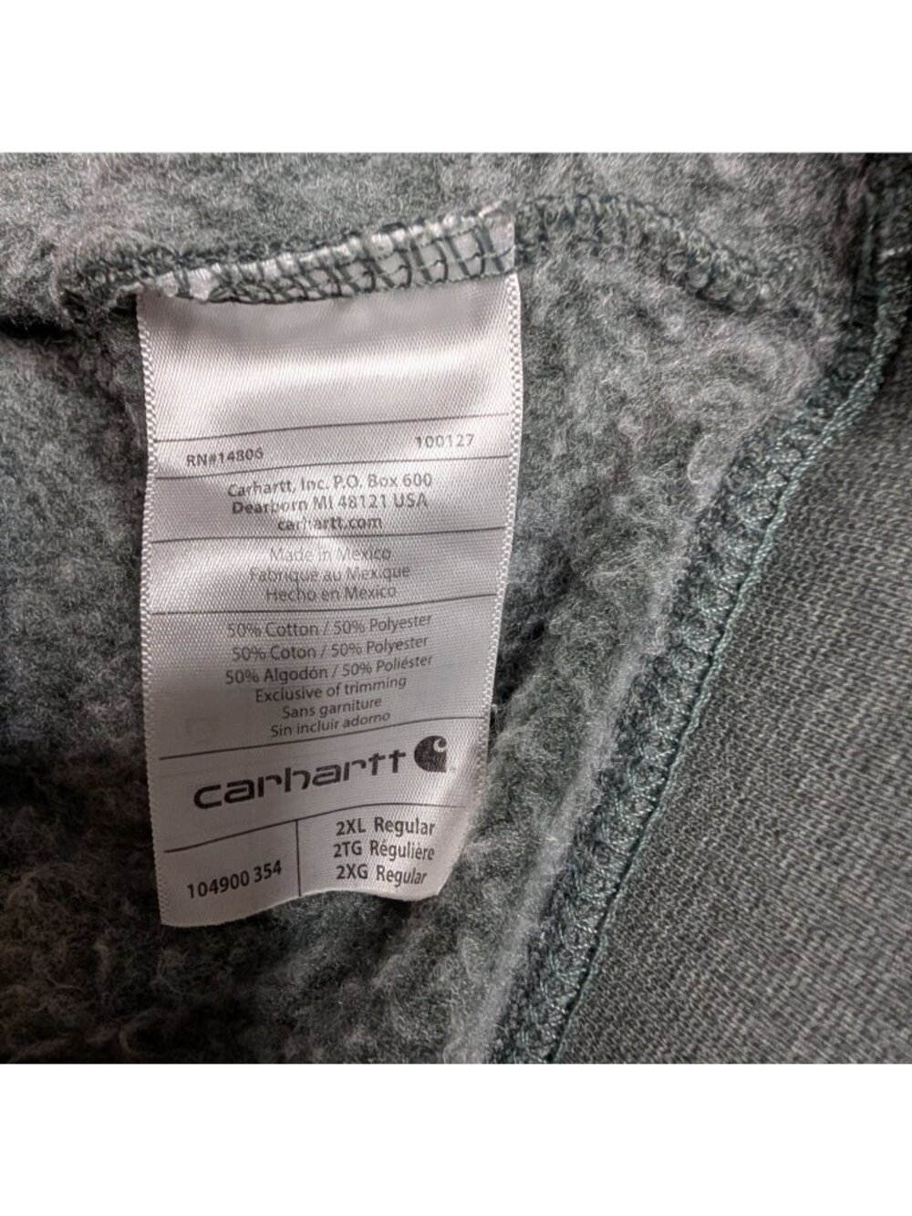 Carhartt Mens Heather Gray Loose Fit Logo Hoodie 2XL With Sleeve Spellout - Picture 8 of 10